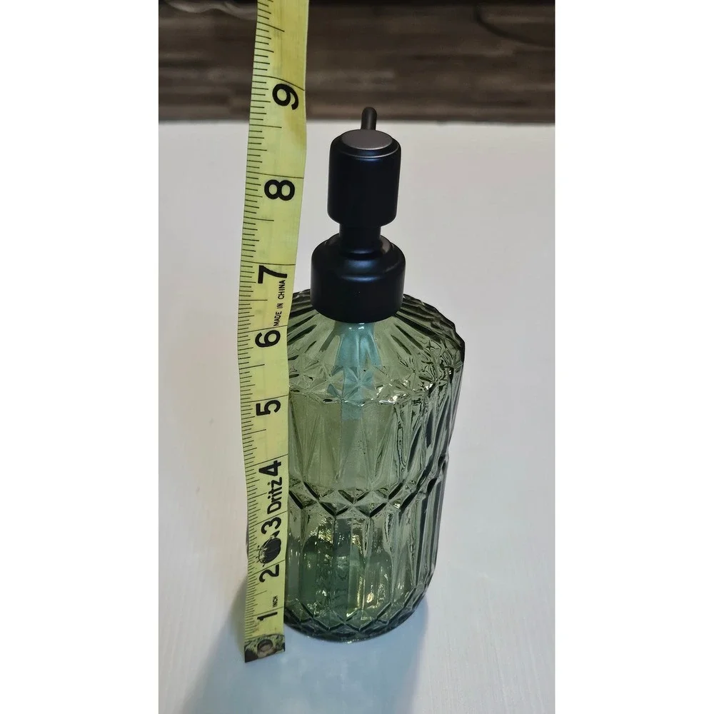 JASAI Green Glass Dispenser Matte Black Pump Dazzle 18oz Bathroom Kitchen